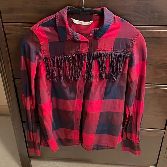 ZARA basic collection fitted flannel with fringe detail - Picture 1 of 2